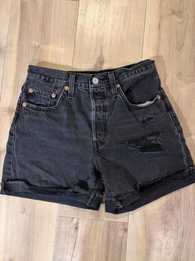 Levi's Black Distressed High-Rise Denim Shorts